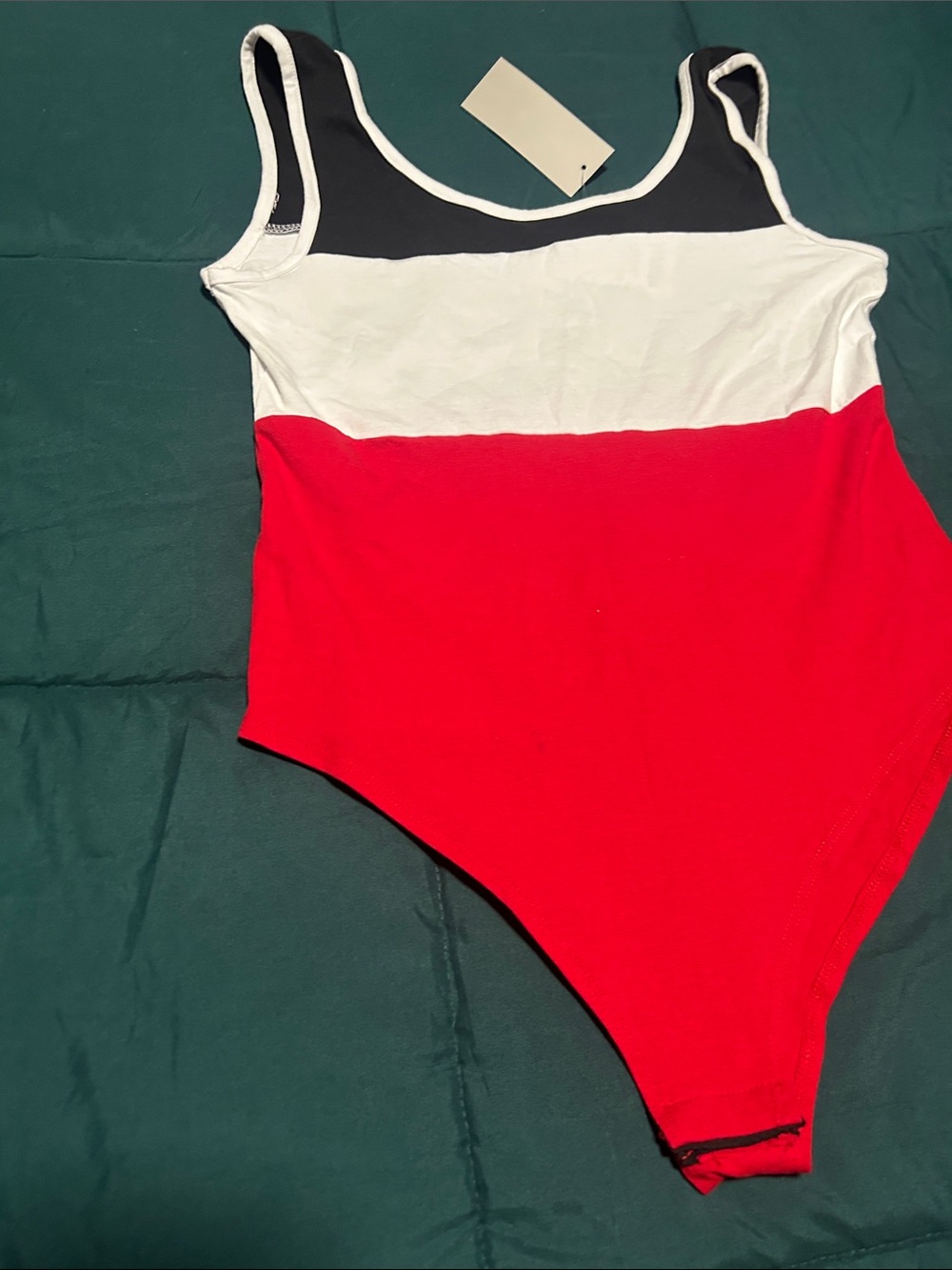 gaze Black White Red Colorblock Tank Bodysuit